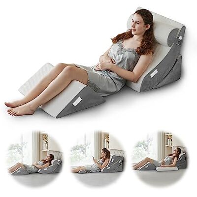Ganaver 4pcs Orthopedic Bed Wedge Pillow Set Post Surgery Relaxing Back Adjustable Head Support Cushion Triangle Memory Foam Pillow for Acid Reflux Sleeping Reading Leg Elevation Snoring Ganaver 4pcs Orthopedic Bed Wedge Pillow Set Post Surgery Relaxing Back Adjustable Head Support Cushion Triangle Memory Foam Pillow for Acid Reflux Sleeping Reading Leg Elevation Snoring