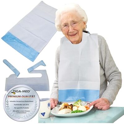TIGA-MED Adult Bibs Disposable 50 Pack – 66 x 37 cm Feeding Bibs for Adults with Crumb Catcher Pocket – Absorbent Tissue with Waterproof PE Backing – Protective Clothing Bibs for Elderly & Care Use TIGA-MED Adult Bibs Disposable 50 Pack – 66 x 37 cm Feeding Bibs for Adults with Crumb Catcher Pocket – Absorbent Tissue with Waterproof PE Backing – Protective Clothing Bibs for Elderly & Care Use