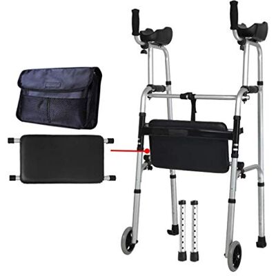 SBCGFY Walker, Shower Chair with Soft Pad,Folding Elderly Walker Trolley with Detachable Arm Rest and Legs Adjustable Height Rolling Rollator with 2 Wheels and Carry Bag SBCGFY Walker, Shower Chair with Soft Pad,Folding Elderly Walker Trolley with Detachable Arm Rest and Legs Adjustable Height Rolling Rollator with 2 Wheels and Carry Bag