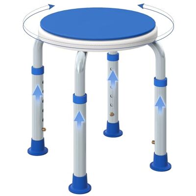 HOMCOM 360° Swivel Seat Bath Shower Stool Adjustable Height Blue HOMCOM 360° Swivel Seat Bath Shower Stool Adjustable Height Blue