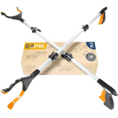 EZPIK 91cm/36in Litter Pickers Grabber Stick, Helping Hand Grabbers Dressing Aid Stick for Disabled, Adults, and Elderly, Heavy Duty Long Handled Pick Up Stick Grabber (2 Pack, Silver) EZPIK 91cm/36in Litter Pickers Grabber Stick, Helping Hand Grabbers Dressing Aid Stick for Disabled, Adults, and Elderly, Heavy Duty Long Handled Pick Up Stick Grabber (2 Pack, Silver)