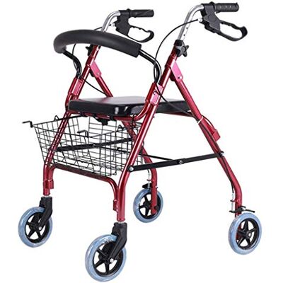SBCGFY Rollator 4 Wheel Walker Lightweight Folding Adjustable Height Walking Frame Elderly with Seat Basket Walking Aid Aluminium Adult Walking Frame SBCGFY Rollator 4 Wheel Walker Lightweight Folding Adjustable Height Walking Frame Elderly with Seat Basket Walking Aid Aluminium Adult Walking Frame