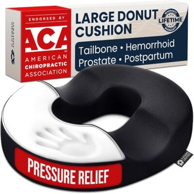 United Donut Cushion – Memory Foam Pillow for Sitting – Tailbone & Coccyx Support – Hemorrhoid-Friendly Ring Shape – Office Chair, Car, Desk & Wheelchair (Black, Large) United Donut Cushion – Memory Foam Pillow for Sitting – Tailbone & Coccyx Support – Hemorrhoid-Friendly Ring Shape – Office Chair, Car, Desk & Wheelchair (Black, Large)