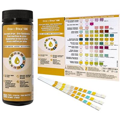 One Step 12 Parameter Urine Test Strips Creatinine, Microalbuim, UTI Infection, Ketone, Blood, Glucose Testing Sticks (100 Tests 1 Tub) One Step 12 Parameter Urine Test Strips Creatinine, Microalbuim, UTI Infection, Ketone, Blood, Glucose Testing Sticks (100 Tests 1 Tub)