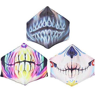 Zac's Alter Ego Set of 3 Non Medical Scary Halloween X-Ray & Doll Mouth Design Breathable Cotton Face Masks/Covers Zac's Alter Ego Set of 3 Non Medical Scary Halloween X-Ray & Doll Mouth Design Breathable Cotton Face Masks/Covers