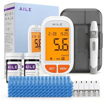 AILE blood Sugar Monitor, Large Backlit LCD Diabetes Testing Kit, 50 set AILE blood Sugar Monitor, Large Backlit LCD Diabetes Testing Kit, 50 set
