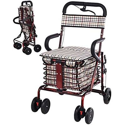 SBCGFY Walker,Rollator Folding Four Wheel Walker Walking Frame with Padded Seat Lockable Brakes Ergonomic Handles Limited Mobility Aid,Red SBCGFY Walker,Rollator Folding Four Wheel Walker Walking Frame with Padded Seat Lockable Brakes Ergonomic Handles Limited Mobility Aid,Red