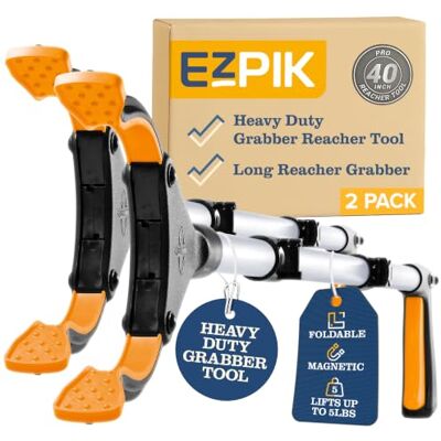 EZPIK 101cm/40in Litter Pickers Grabber Stick, Helping Hand Grabbers Dressing Aid Stick for Disabled, Adults, and Elderly, Heavy Duty Long Handled Pick Up Stick Grabber (2 Pack, Silver) EZPIK 101cm/40in Litter Pickers Grabber Stick, Helping Hand Grabbers Dressing Aid Stick for Disabled, Adults, and Elderly, Heavy Duty Long Handled Pick Up Stick Grabber (2 Pack, Silver)