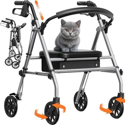 Luckfaith Folding Rollator Walker with Seat for Seniors, 4 Wheel Mobility Walker Supports 348 lbs, Adjustable Walking Aid with Dual Brakes, Padded Seat, Backrest for Daily Travel, Sliver Luckfaith Folding Rollator Walker with Seat for Seniors, 4 Wheel Mobility Walker Supports 348 lbs, Adjustable Walking Aid with Dual Brakes, Padded Seat, Backrest for Daily Travel, Sliver