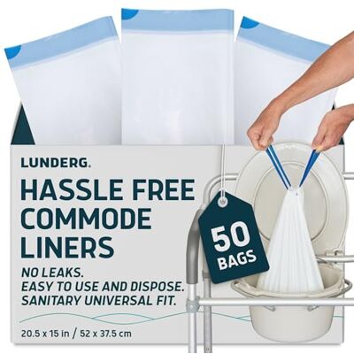Lunderg Commode Liners Value Pack 50 Count Universal Fit Medical Grade Bedside Liners Disposable for Adult Commode Chair, Portable or Camping Toilet Bags Lunderg Commode Liners Value Pack 50 Count Universal Fit Medical Grade Bedside Liners Disposable for Adult Commode Chair, Portable or Camping Toilet Bags