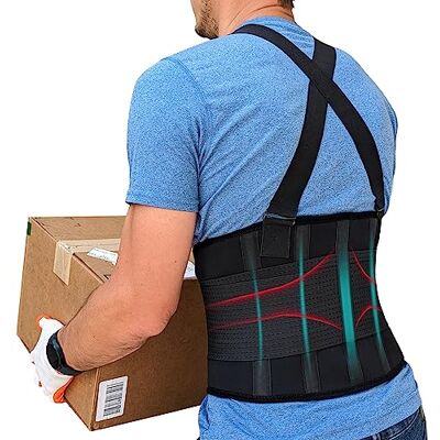 NeoHealth Lower Back Brace with Suspenders, Heavy Lifting Lumbar Support, M Heavy Duty Work Brace, Industrial Strength Lumbar Protection, Construction, Warehouse, Moving, Physical Labor Safety NeoHealth Lower Back Brace with Suspenders, Heavy Lifting Lumbar Support, M Heavy Duty Work Brace, Industrial Strength Lumbar Protection, Construction, Warehouse, Moving, Physical Labor Safety