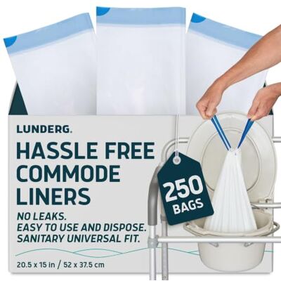 Lunderg Commode Liners Value Pack 250 Count Universal Fit Medical Grade Bedside Commode Liners Disposable for Adult Commode Chair, Portable Toilet Bags or Camping Toilet Bags Lunderg Commode Liners Value Pack 250 Count Universal Fit Medical Grade Bedside Commode Liners Disposable for Adult Commode Chair, Portable Toilet Bags or Camping Toilet Bags