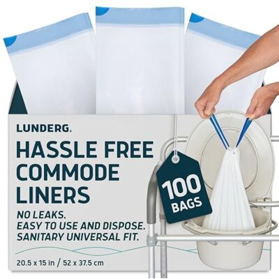 Lunderg Commode Liners Value Pack 100 Count Universal Fit Medical Grade Bedside Liners Disposable for Adult Commode Chair, Portable or Camping Toilet Bags Lunderg Commode Liners Value Pack 100 Count Universal Fit Medical Grade Bedside Liners Disposable for Adult Commode Chair, Portable or Camping Toilet Bags