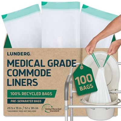 Lunderg Recycled Commode Liners 100 Environment Friendly Portable Toilet Bags Medical Grade Bedside Commode Liners Disposable Universal Fit & Easy to Use Absorbent Pads Not Included Lunderg Recycled Commode Liners 100 Environment Friendly Portable Toilet Bags Medical Grade Bedside Commode Liners Disposable Universal Fit & Easy to Use Absorbent Pads Not Included