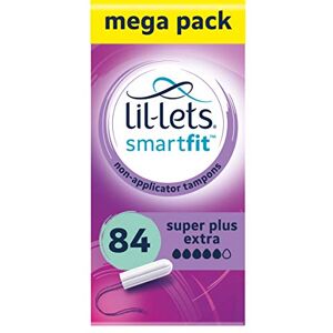 Lil-Lets Non-Applicator Super Plus Extra Tampons X 84, (6 Packs of 14 Tampons), For Very Heavy Flow, 5 Droplets, Plant-Based, SmartFit Non-App Tampon Lil-Lets Non-Applicator Super Plus Extra Tampons X 84, (6 Packs of 14 Tampons), For Very Heavy Flow, 5 Droplets, Plant-Based, SmartFit Non-App Tampon