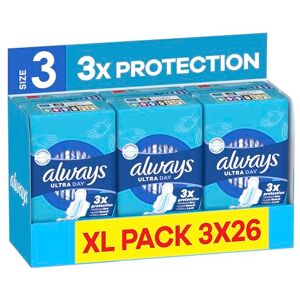 Always Ultra Sanitary Towels, Size 3 Day Long Plus, Extra Large Pack, 78 Count, Super Absorbent, Ultra Thin Pads with Wings for Heavy Flow Always Ultra Sanitary Towels, Size 3 Day Long Plus, Extra Large Pack, 78 Count, Super Absorbent, Ultra Thin Pads with Wings for Heavy Flow