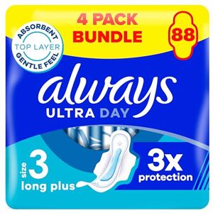 Always Ultra Sanitary Towels Day & Night (Size 3) Wings X22 Pads, Super Absorbent and Ultra Thin, for Menstrual Periods 22 x 4 Always Ultra Sanitary Towels Day & Night (Size 3) Wings X22 Pads, Super Absorbent and Ultra Thin, for Menstrual Periods 22 x 4