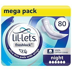 Lil-Lets Freshlock™ Ultra Thin Period Pads 80 Count, Night Absorbency, with Wings, 8 Packs of 10 Pads Bulk Pack, Unscented, 100% Cotton Cover, Nightime Sanitary Towels Lil-Lets Freshlock™ Ultra Thin Period Pads 80 Count, Night Absorbency, with Wings, 8 Packs of 10 Pads Bulk Pack, Unscented, 100% Cotton Cover, Nightime Sanitary Towels