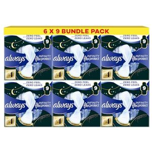Always Infinity FlexProtect Sanitary Towels, Size 4 Secure Night, 9 Count Case of 6, Unscented, for up to Zero Feel & Zero Leaks, Softest Top-Layer, Super Absorbent & Flexible Protection Always Infinity FlexProtect Sanitary Towels, Size 4 Secure Night, 9 Count Case of 6, Unscented, for up to Zero Feel & Zero Leaks, Softest Top-Layer, Super Absorbent & Flexible Protection