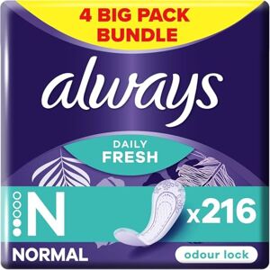 Always Daily Fresh Normal Panty Liners 54 Liners, Odour Lock, Feel Nothing But Fresh & Protected, Pack of 4 Always Daily Fresh Normal Panty Liners 54 Liners, Odour Lock, Feel Nothing But Fresh & Protected, Pack of 4