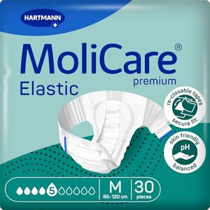 Molicare Premium Elastic Adult Nappies – 5 Drops High-Absorbency Disposable Briefs for Men and Women with Severe Incontinence Size M Pack of 30 Molicare Premium Elastic Adult Nappies – 5 Drops High-Absorbency Disposable Briefs for Men and Women with Severe Incontinence Size M Pack of 30