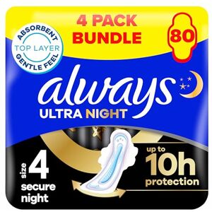 Always Ultra Sanitary Towels Secure Night (Size 4) Wings X20 Pads, Super Absorbent and Ultra Thin, for Menstrual Periods 20 x 4 Always Ultra Sanitary Towels Secure Night (Size 4) Wings X20 Pads, Super Absorbent and Ultra Thin, for Menstrual Periods 20 x 4