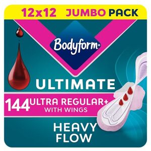 Bodyform Ultimate Ultra Regular Sanitary Towels Wings 144 Pack, Heavy Periods Bodyform Ultimate Ultra Regular Sanitary Towels Wings 144 Pack, Heavy Periods