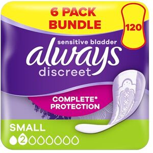 Incontinence Pads Women, Small, 120 Moderate Absorbency Pads (20 x 6 Packs), Odour Neutraliser, Discreet and Flexible, for Sensitive Bladder Incontinence Pads Women, Small, 120 Moderate Absorbency Pads (20 x 6 Packs), Odour Neutraliser, Discreet and Flexible, for Sensitive Bladder