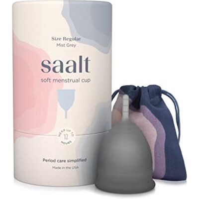 saalt Soft Menstrual Cup Super Soft and Flexible Best Sensitive Cup Wear for 12 Hours Made in USA (Grey, Regular) saalt Soft Menstrual Cup Super Soft and Flexible Best Sensitive Cup Wear for 12 Hours Made in USA (Grey, Regular)
