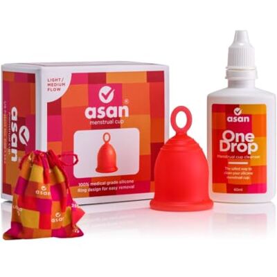 Asan Menstrual Cup (Light/Medium Flow) + OneDrop Cleanser, 60 ml Combo Pack Easy to Insert, Remove & Sterilise Leakproof, Reusable & Portable Medical Grade Silicone I Eco Period Products Asan Menstrual Cup (Light/Medium Flow) + OneDrop Cleanser, 60 ml Combo Pack Easy to Insert, Remove & Sterilise Leakproof, Reusable & Portable Medical Grade Silicone I Eco Period Products