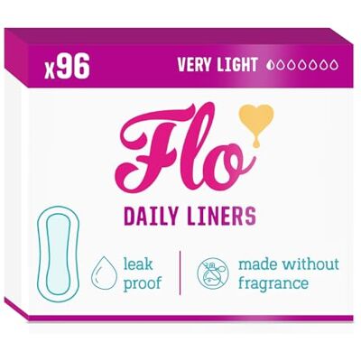 FLO Daily Liners (96 Pack), Very Light w, Made with Organic Bamboo Wrapped, Ultra-Thin, Natural, Absorbent, Soft & Breathable Panty Liners for Women, Fragrance Free, Vegan & Cruelty Free FLO Daily Liners (96 Pack), Very Light w, Made with Organic Bamboo Wrapped, Ultra-Thin, Natural, Absorbent, Soft & Breathable Panty Liners for Women, Fragrance Free, Vegan & Cruelty Free