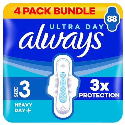 Always Ultra Sanitary Towels Day & Night (Size 3) Wings X22 Pads, Super Absorbent and Ultra Thin, for Menstrual Periods 22 x 4 Always Ultra Sanitary Towels Day & Night (Size 3) Wings X22 Pads, Super Absorbent and Ultra Thin, for Menstrual Periods 22 x 4