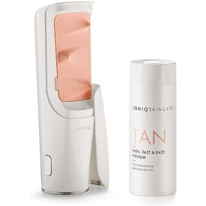 IONIQ Skincare Starter Set with IONIQ ONE sprayer plus TAN medium cartridge Apply a natural, non-streak tan in just three minutes Magnetic Skin Technology A natural glow for up to 2 weeks IONIQ Skincare Starter Set with IONIQ ONE sprayer plus TAN medium cartridge Apply a natural, non-streak tan in just three minutes Magnetic Skin Technology A natural glow for up to 2 weeks