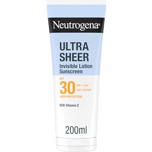 Neutrogena Ultra Sheer Invisible Hydrating Lotion Sunscreen SPF30 (1x 200ml) Non-Greasy, Fast Absorbing Moisturising Sunscreen, Very Water & Sweat Resistant, UV Protection, Suitable for All Skin Types Neutrogena Ultra Sheer Invisible Hydrating Lotion Sunscreen SPF30 (1x 200ml) Non-Greasy, Fast Absorbing Moisturising Sunscreen, Very Water & Sweat Resistant, UV Protection, Suitable for All Skin Types