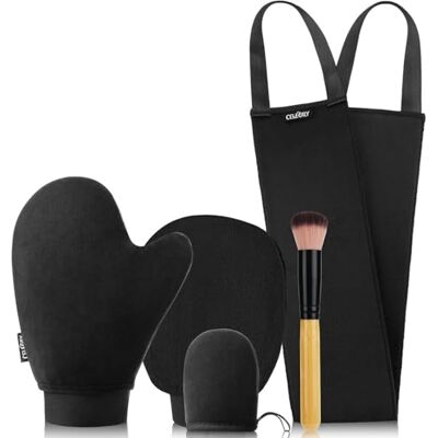 CeleCily Premium Reusable Tanning Mitt UK Patented Fake Tan Mitt Set with Leakproof-lined Self Tan Mit, Back Tanner Applicator, Face Tanning Gloves, Exfoliate Mit, Tanning Brush CeleCily Premium Reusable Tanning Mitt UK Patented Fake Tan Mitt Set with Leakproof-lined Self Tan Mit, Back Tanner Applicator, Face Tanning Gloves, Exfoliate Mit, Tanning Brush