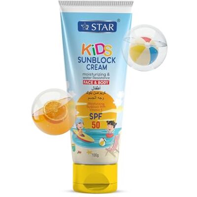 SZ STAR Safest Kids Sunscreen 100g, Gentle SPF-50 Sunblock for Face & Body Non-Sticky Moisturising Sun Cream For Children, Water Resistant Outdoor Sunblock with Zinc Oxide Titanium Dioxide & Vitamin E SZ STAR Safest Kids Sunscreen 100g, Gentle SPF-50 Sunblock for Face & Body Non-Sticky Moisturising Sun Cream For Children, Water Resistant Outdoor Sunblock with Zinc Oxide Titanium Dioxide & Vitamin E
