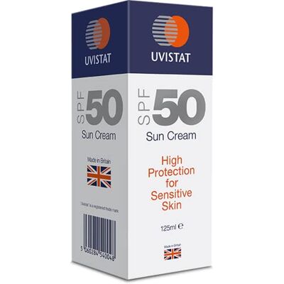 Uvistat Sun Cream SPF 50 (125ml) – Fragrance-Free Moisturising for Sensitive Skin & All Skin Types – Factor 50 Suntan Lotion – Kids & Adults High Protection – Balanced UVA/UVB Uvistat Sun Cream SPF 50 (125ml) – Fragrance-Free Moisturising for Sensitive Skin & All Skin Types – Factor 50 Suntan Lotion – Kids & Adults High Protection – Balanced UVA/UVB