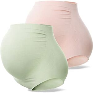 SUNNYBUY Women's Maternity High Waist Underwear Pregnancy Seamless Soft Hipster Panties Over Bump, 1green 1skin-2pack, M SUNNYBUY Women's Maternity High Waist Underwear Pregnancy Seamless Soft Hipster Panties Over Bump, 1green 1skin-2pack, M