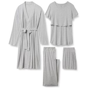 Amazon Essentials Women's Soft Modal Nursing Maternity Sleepwear Pyjama Bundle, 4 Piece, Medium Grey Heather, S Amazon Essentials Women's Soft Modal Nursing Maternity Sleepwear Pyjama Bundle, 4 Piece, Medium Grey Heather, S