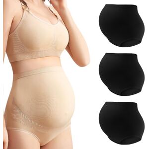 Mama Cotton Women's Over Bump Maternity Knicker High Waist Seamless Pregnancy Briefs Panties (Black-C 3 Pack, Size-XL) Mama Cotton Women's Over Bump Maternity Knicker High Waist Seamless Pregnancy Briefs Panties (Black-C 3 Pack, Size-XL)