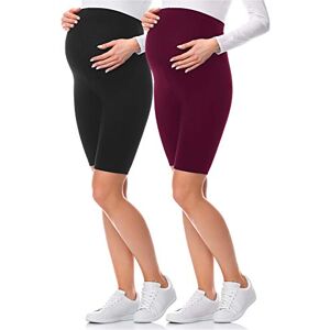 Be Mammy Women's Maternity Short Leggings 04 2 Pack(Black/Dark Red(2Pack), L)