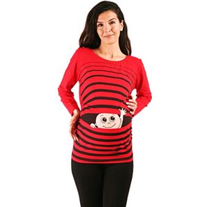 M.M.C. Wave Baby - Women's Maternity Funny Print Tee T-Shirt Top - Longsleeve (Red, X-Large)