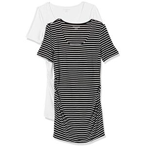 Amazon Essentials Women's Maternity Short-Sleeve Rouched Scoopneck T-Shirt, Pack of 2, Black Stripes/White, XL Amazon Essentials Women's Maternity Short-Sleeve Rouched Scoopneck T-Shirt, Pack of 2, Black Stripes/White, XL