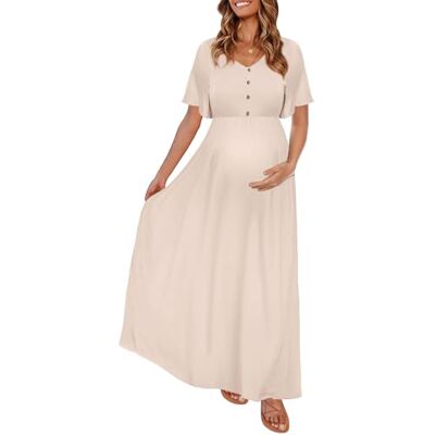 Peauty Summer Maternity Dresses for Women Maternity Photoshoot Dress with Decorative Button Baby Shower Dress, Light Mocha, M Peauty Summer Maternity Dresses for Women Maternity Photoshoot Dress with Decorative Button Baby Shower Dress, Light Mocha, M