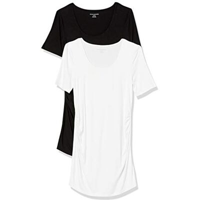 Amazon Essentials Women's Maternity Short-Sleeve Rouched Scoopneck T-Shirt, Pack of 2, Black/White, M Amazon Essentials Women's Maternity Short-Sleeve Rouched Scoopneck T-Shirt, Pack of 2, Black/White, M
