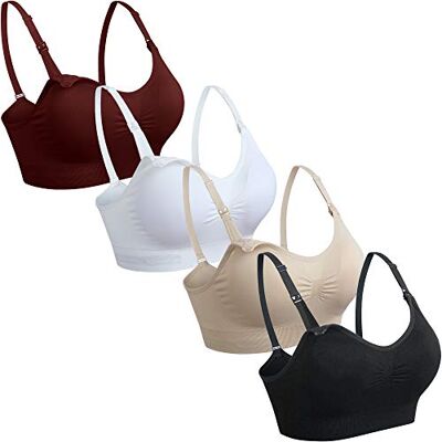 GXXGE 4Pack Nursing Bra for Breastfeeding Maternity Bras Push Up Silk Seamless Pregnancy Bralette Underwear, 4pcs (Black Beige Rosered White), L GXXGE 4Pack Nursing Bra for Breastfeeding Maternity Bras Push Up Silk Seamless Pregnancy Bralette Underwear, 4pcs (Black Beige Rosered White), L