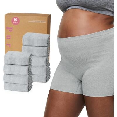 PurComfy 10 Pcs Postpartum Underwear for Women, High Waisted Disposable Boyshort Underwear for Mom Postpartum, Seamless Under Wear for Postpartum Essentials, Waist 28"- 42" Stretched, Grey PurComfy 10 Pcs Postpartum Underwear for Women, High Waisted Disposable Boyshort Underwear for Mom Postpartum, Seamless Under Wear for Postpartum Essentials, Waist 28"- 42" Stretched, Grey