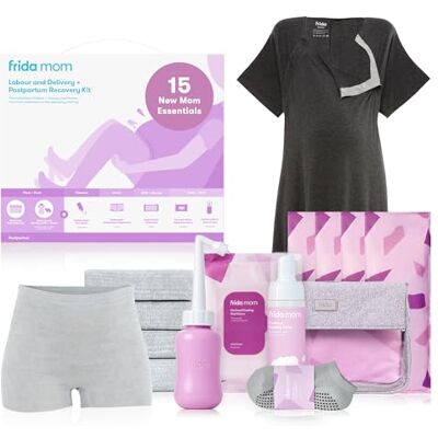 Frida Mom Labour, Delivery, & Postpartum Kit, Baby Shower Gifts, Socks, Peri Bottle, Nursing Gown, Disposable Underwear, Ice Maxi Pads, Pad Liners, Perineal Foam, Toiletry Bag (15pc Gift Set) Frida Mom Labour, Delivery, & Postpartum Kit, Baby Shower Gifts, Socks, Peri Bottle, Nursing Gown, Disposable Underwear, Ice Maxi Pads, Pad Liners, Perineal Foam, Toiletry Bag (15pc Gift Set)