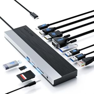 WAVLINK USB-C Docking Station 3 Monitors, Docking Station with HDMI, DP, VGA, 100W PD, USB3.0&2.0, RJ45, SD/TF Slots, Audio/Microphone for Lenovo/HP/Dell etc Grey WAVLINK USB-C Docking Station 3 Monitors, Docking Station with HDMI, DP, VGA, 100W PD, USB3.0&2.0, RJ45, SD/TF Slots, Audio/Microphone for Lenovo/HP/Dell etc Grey