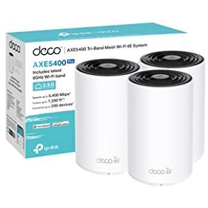TP-LINK Deco XE75 Pro(3-pack) AXE5400Mbps Mesh WiFi 6E System, True Tri-Band Speed, 2.5 Gbps Port, AI-Driven, Coverage up to 7200ft², WiFi Router and Extender Booster, Gaming & 4K, Easy Setup TP-LINK Deco XE75 Pro(3-pack) AXE5400Mbps Mesh WiFi 6E System, True Tri-Band Speed, 2.5 Gbps Port, AI-Driven, Coverage up to 7200ft², WiFi Router and Extender Booster, Gaming & 4K, Easy Setup